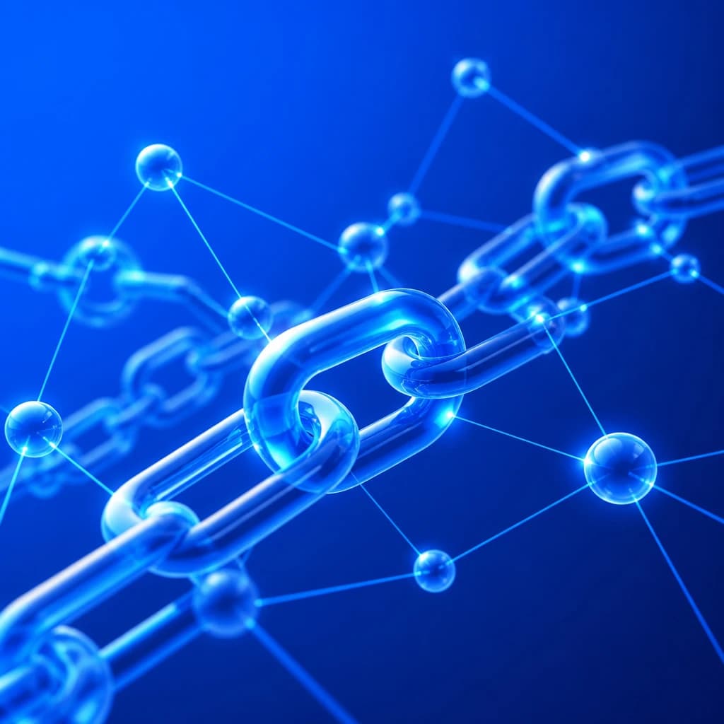 Illustration 3D d'un réseau de liens (backlinks) interconnectés, symbolisant une stratégie de netlinking SEO