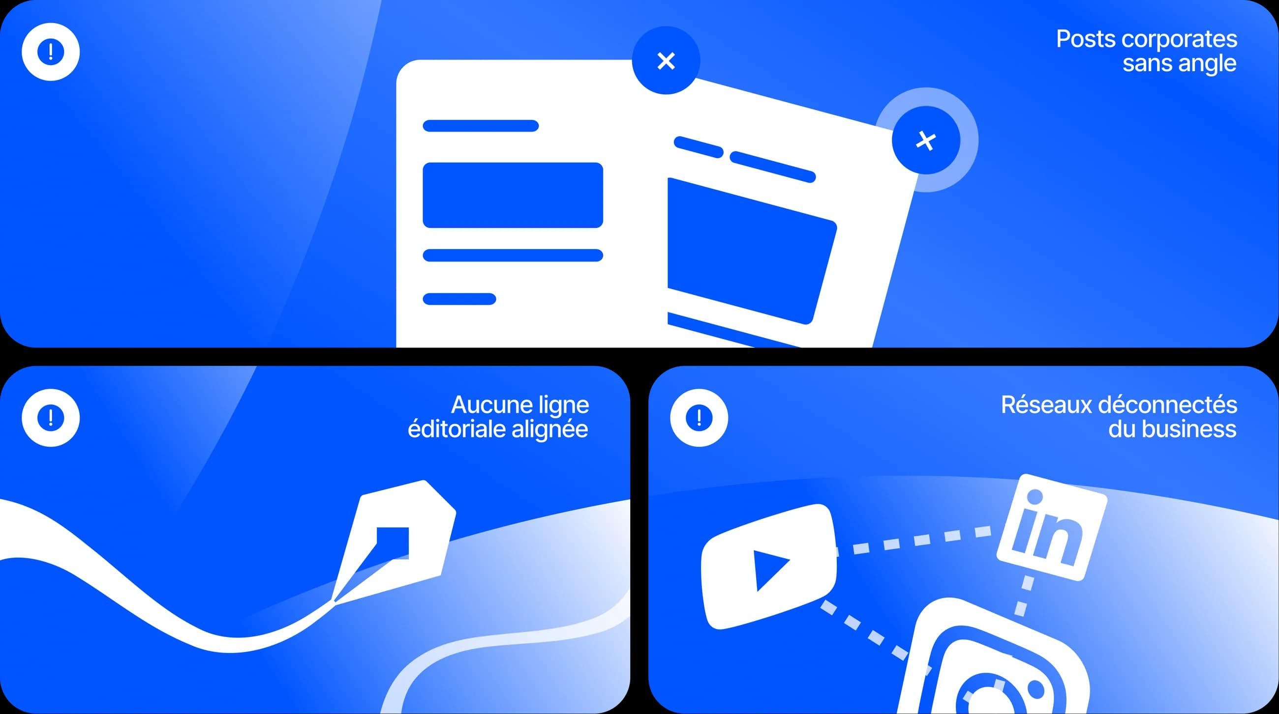 Posts corporates sans angle, aucune ligne éditoriale alignée, réseaux déconnectés du business