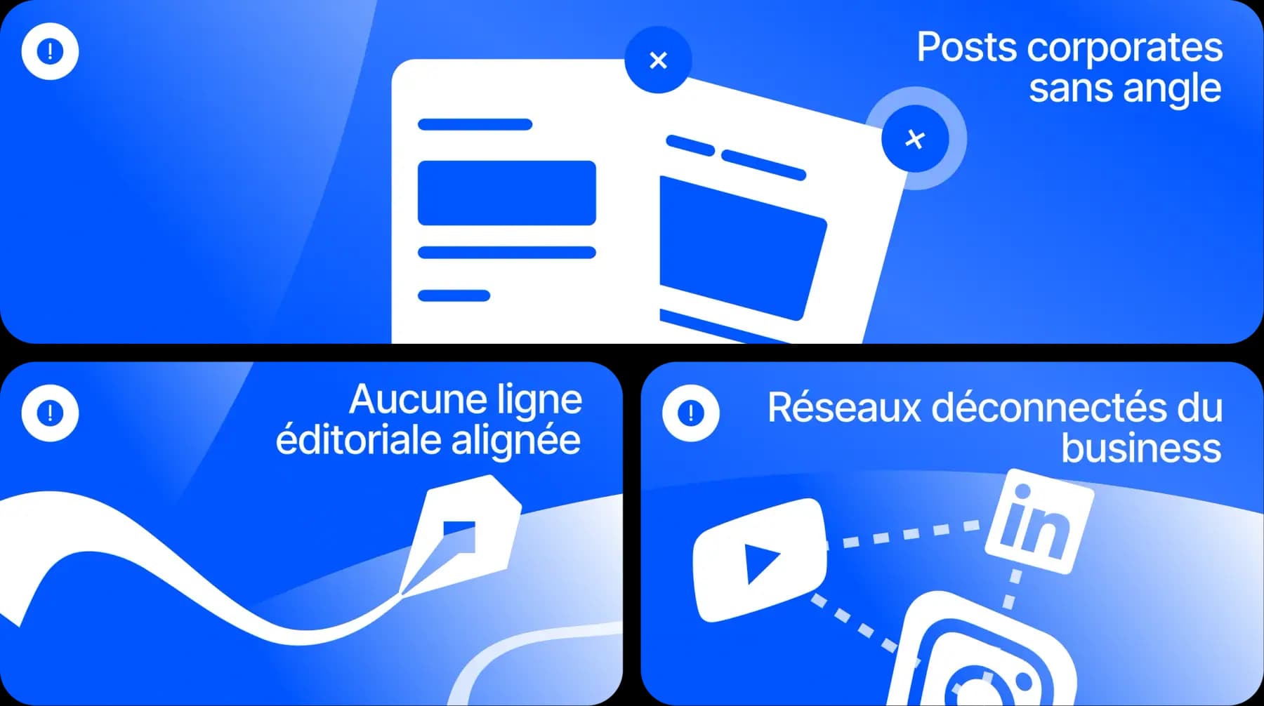 Posts corporates sans angle, aucune ligne éditoriale alignée, réseaux déconnectés du business