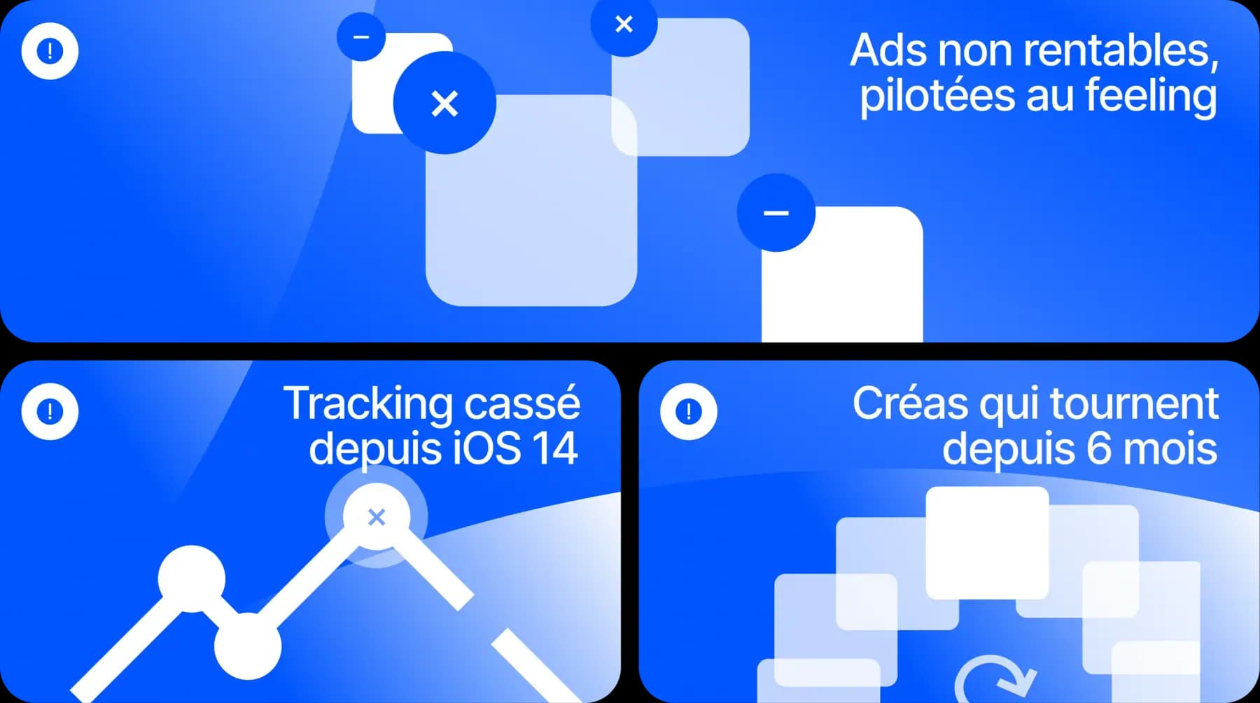 Ads non rentables pilotées au feeling, tracking cassé depuis iOS 14, créas qui tournent depuis 6 mois